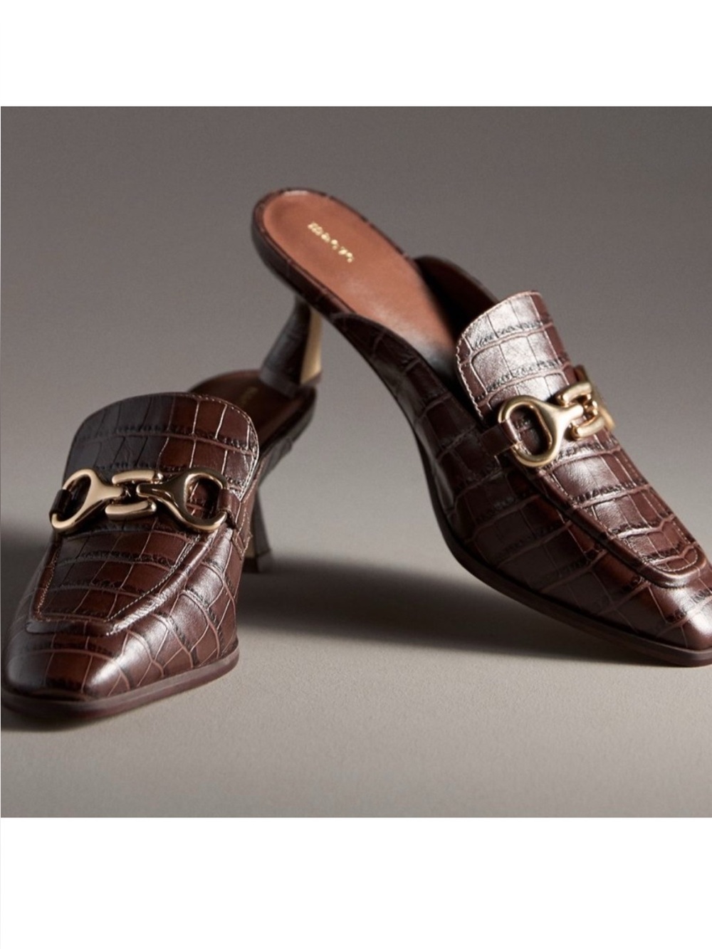Maeve croc embossed kitten heel mules